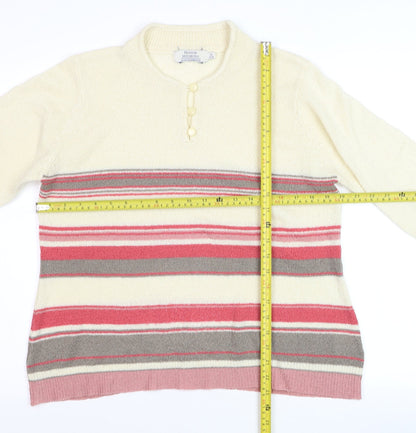 Honor Millburn Womens Ivory Striped Henley Jumper Size 14-16 Acrylic Knit