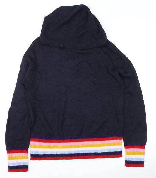 Studio Women Blue Hooded Rainbow Stripe Knit Jumper Size 8
