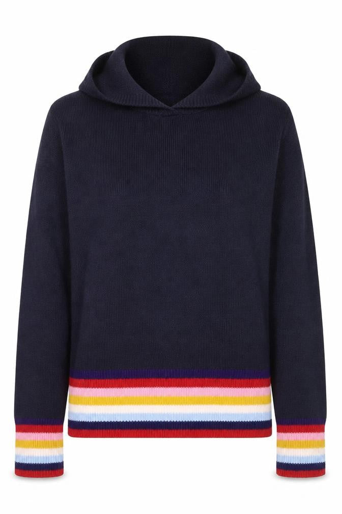 Studio Women Blue Hooded Rainbow Stripe Knit Jumper Size 8