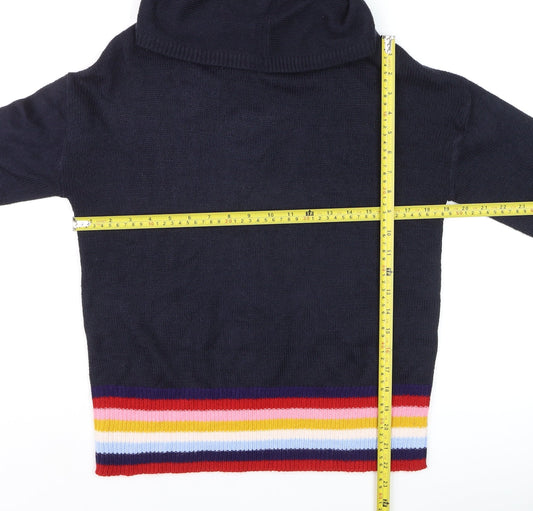 Studio Women Blue Hooded Rainbow Stripe Knit Jumper Size 8