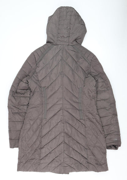 Next Womens Grey Hooded Puffer Coat Size 10 Mid-Length Quilted Zip Jacket