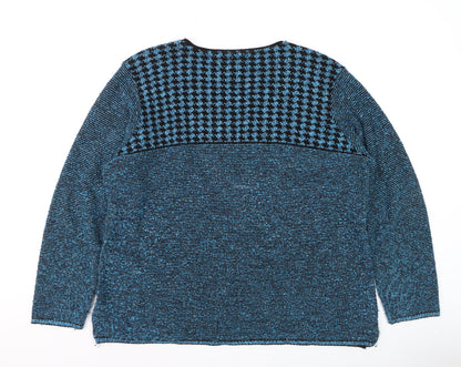 Afibel Women's Blue Geometric Knit Pullover Jumper Size 20