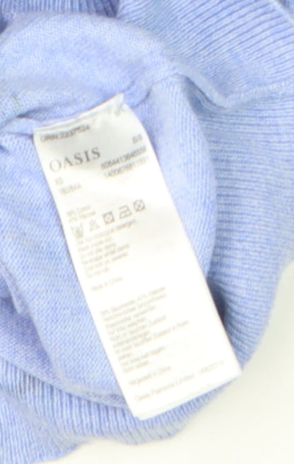 Oasis Women Blue Bird Print Cotton Blend Crew Neck Jumper Size 10
