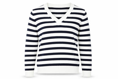 Marks and Spencer Women's Striped V-Neck Cotton Jumper Size S