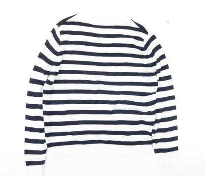 Marks and Spencer Women's Striped V-Neck Cotton Jumper Size S