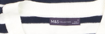 Marks and Spencer Women's Striped V-Neck Cotton Jumper Size S