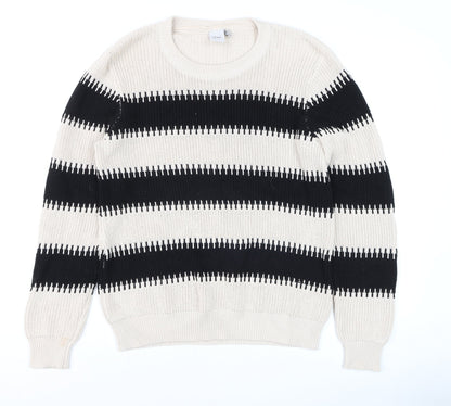 ICHI Women's Black & Beige Stripe Cotton Knit Jumper Size M
