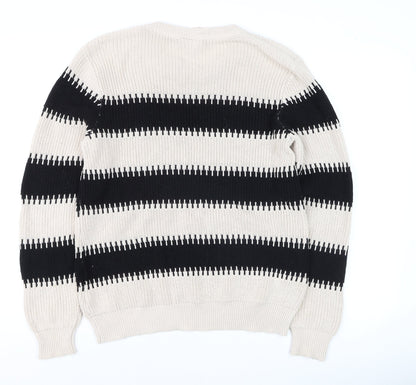 ICHI Women's Black & Beige Stripe Cotton Knit Jumper Size M