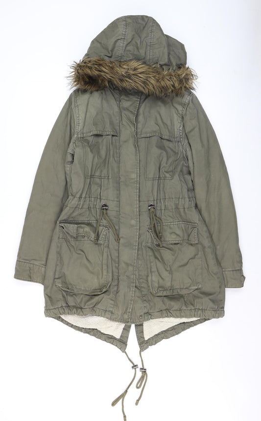 Womens UK Size 8 Papaya Weekend Green Parka Coat