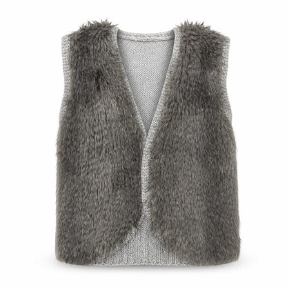Marks & Spencer Women Grey Faux Fur Knit Waistcoat Size 18