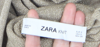 Womens UK Size S Zara Beige Basic Blouse
