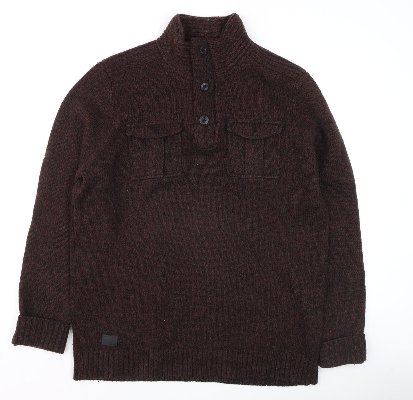 Mens UK Size M Dissident Brown Henley Jumper