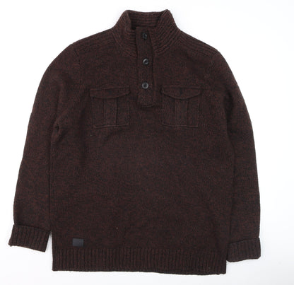Mens UK Size M Dissident Brown Henley Jumper