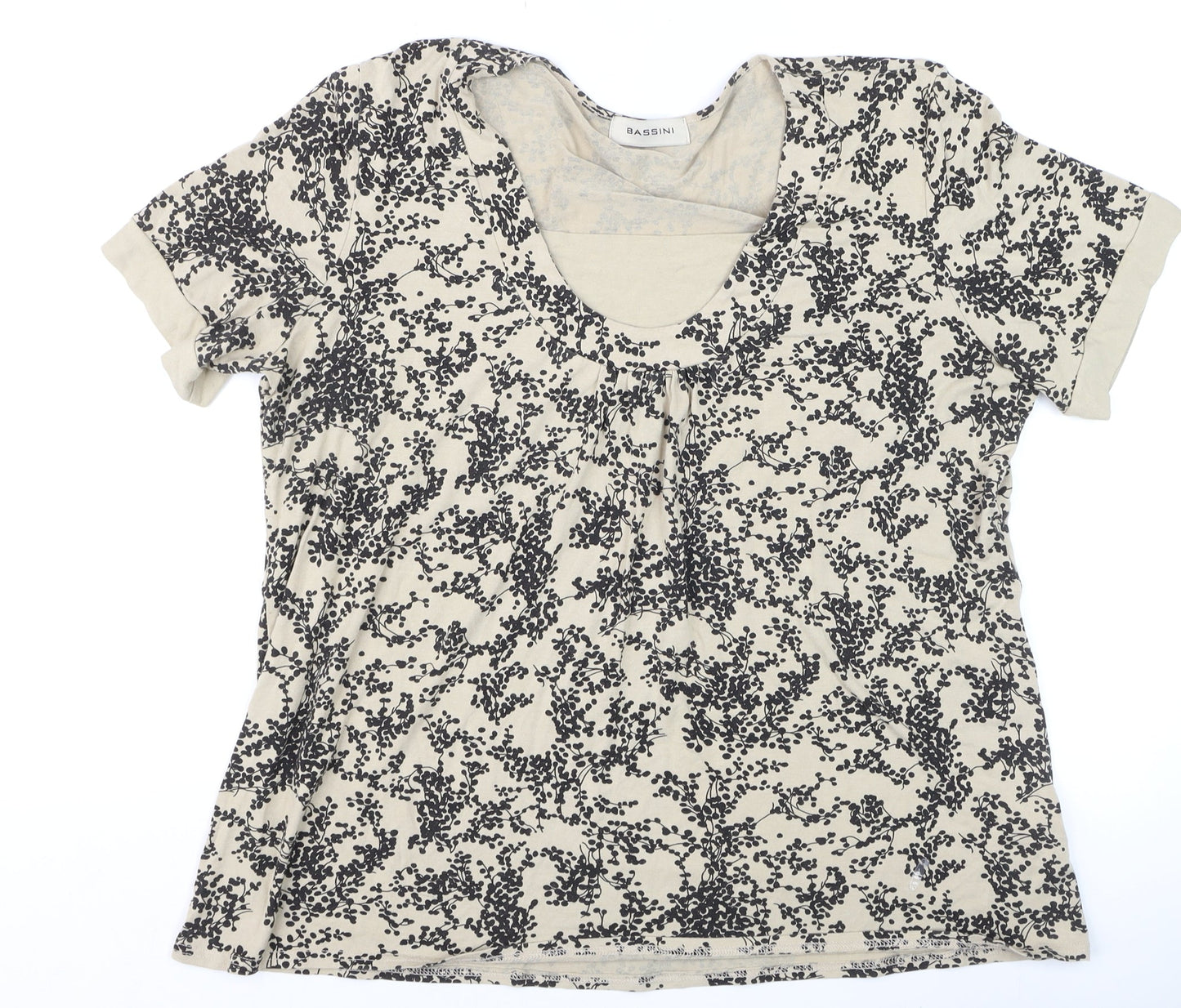 Womens UK Size XL BASSINI Beige Basic T-Shirt