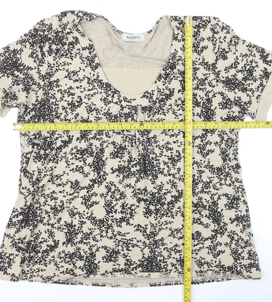 Womens UK Size XL BASSINI Beige Basic T-Shirt