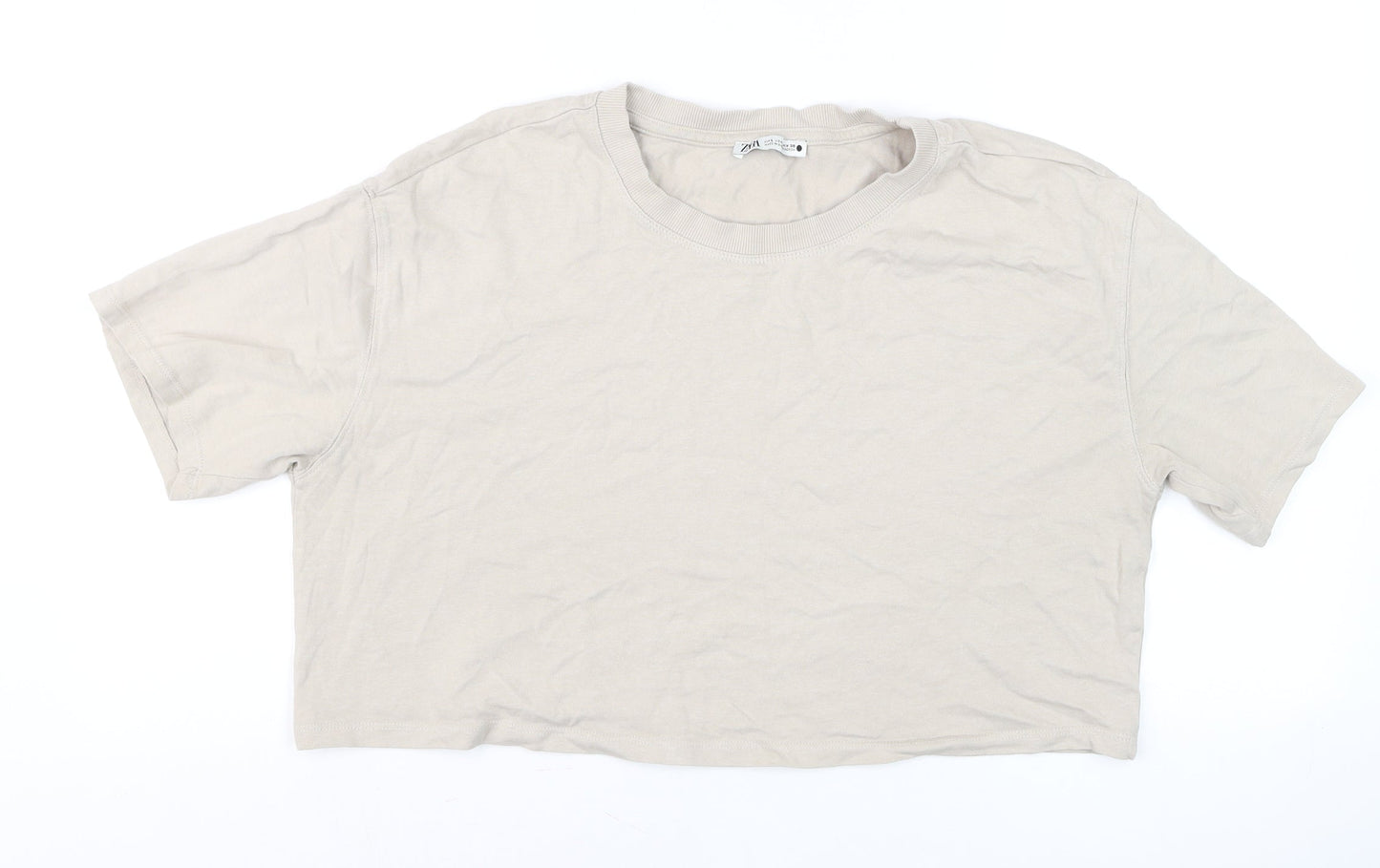 Womens UK Size M Zara Beige Cropped T-Shirt