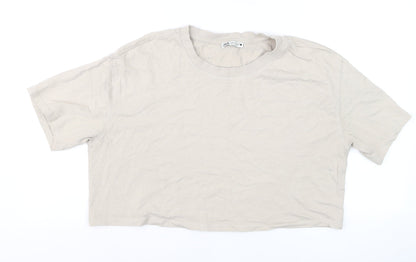Womens UK Size M Zara Beige Cropped T-Shirt