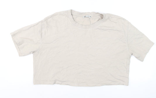 Womens UK Size M Zara Beige Cropped T-Shirt