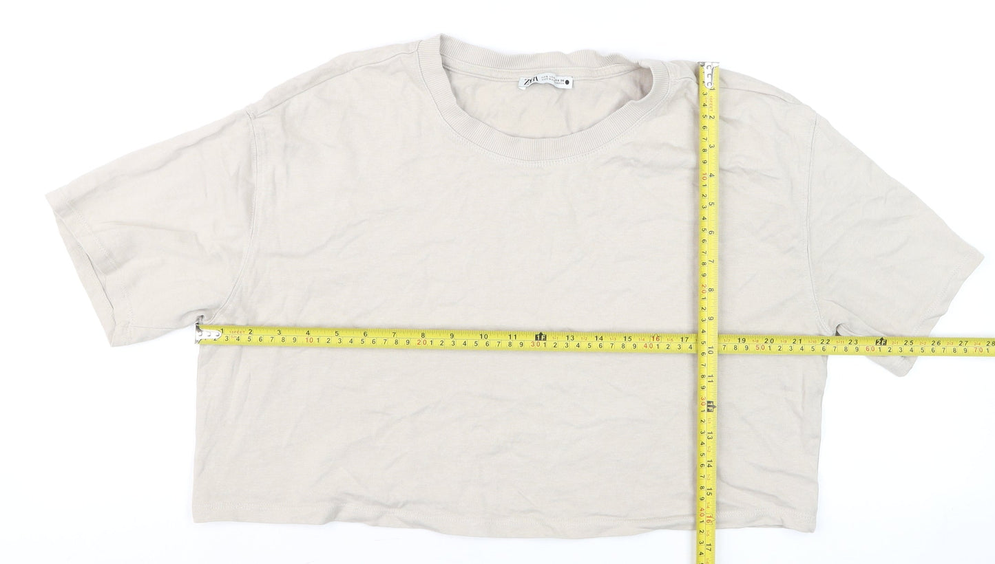 Womens UK Size M Zara Beige Cropped T-Shirt