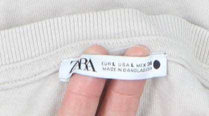 Womens UK Size M Zara Beige Cropped T-Shirt