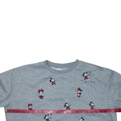 Disney Women's Grey Mickey & Minnie Crew Neck Sweatshirt Size M