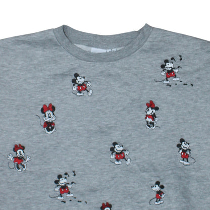 Disney Women's Grey Mickey & Minnie Crew Neck Sweatshirt Size M