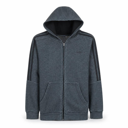 Front view of Adidas boys’ grey full zip fleece hoodie, size 13-14, years