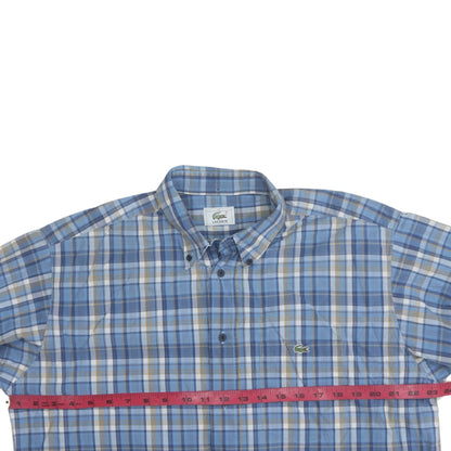 Lacoste Men's Blue Checked Button-Down Long Sleeve Cotton Shirt 16.5