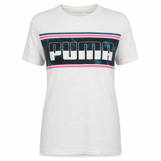 Front view of Puma Women’s White Logo T-Shirt, size UK 10, Casual Cotton