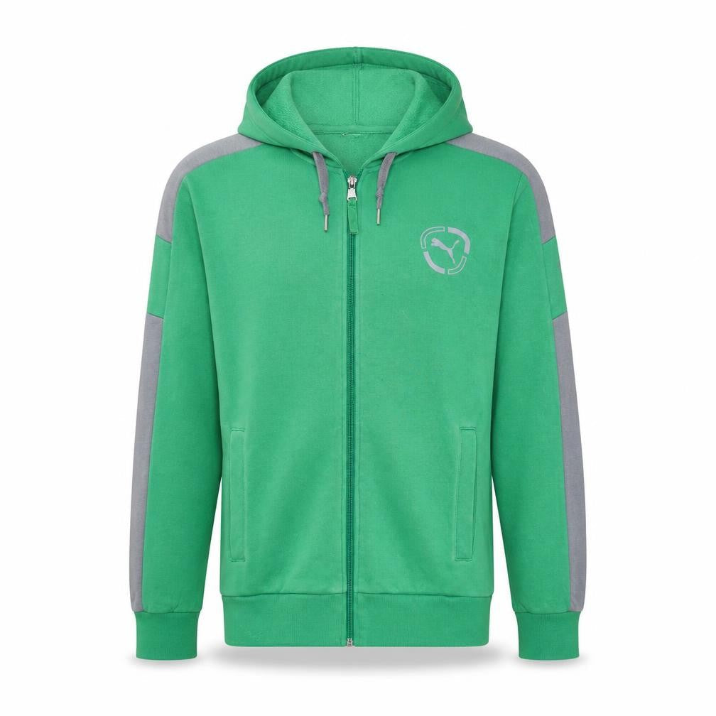 Front view of Puma Men's Green Full Zip Hoodie, size M, Sports Fleece