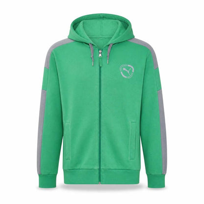 Front view of Puma Men's Green Full Zip Hoodie, size M, Sports Fleece