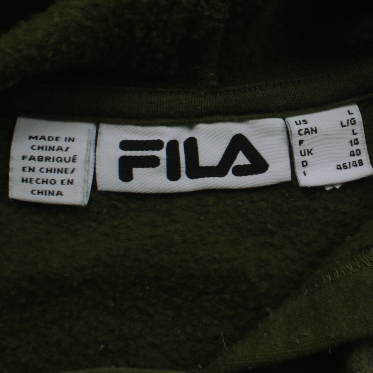 Womens UK Size L FILA Green Pullover Hoodie