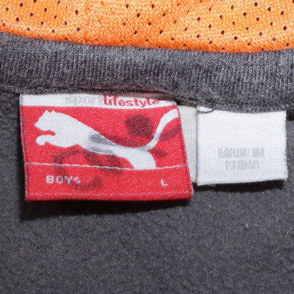 Puma Boys Grey Pullover Hoodie L Graphic Print Fleece Sportswear