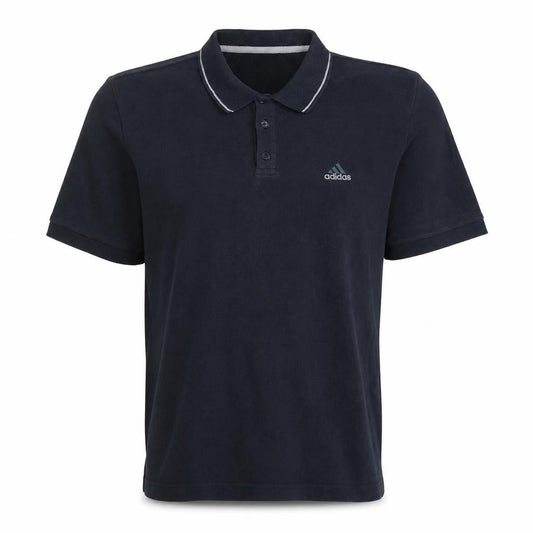 Front view of Adidas Men's Black Cotton Blend Polo Shirt, size L, Regular Fit