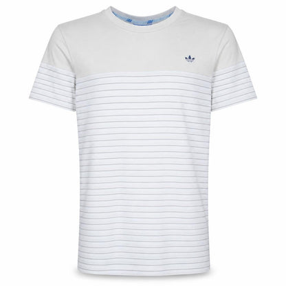 Front view of Adidas Men White Striped Cotton Crew Neck Short Sleeve T-Shirt L