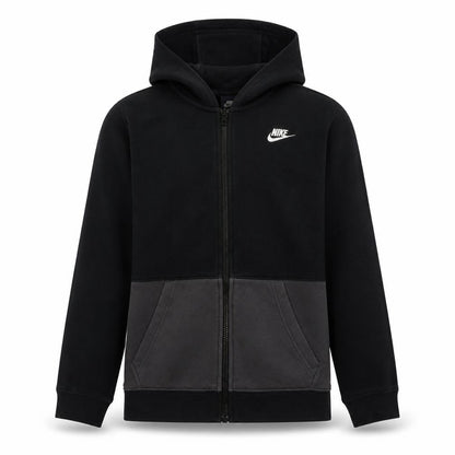 Front view of Nike boys’ black colourblock full zip hoodie xl 13-15 years cotton blend