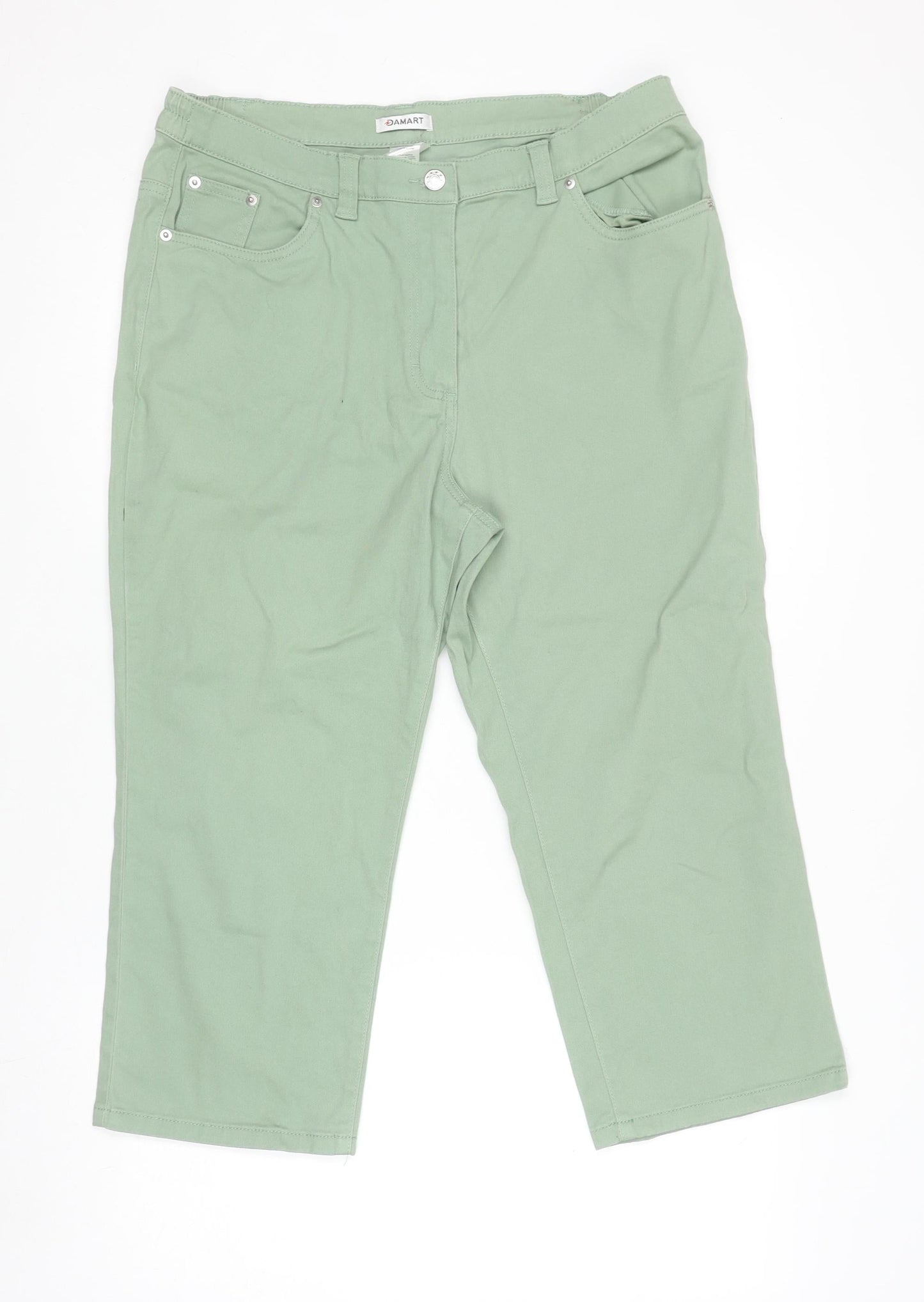 Womens UK Size 14 Damart Regular Fit Cropped Green Trousers