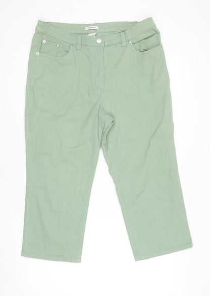 Womens UK Size 14 Damart Regular Fit Cropped Green Trousers