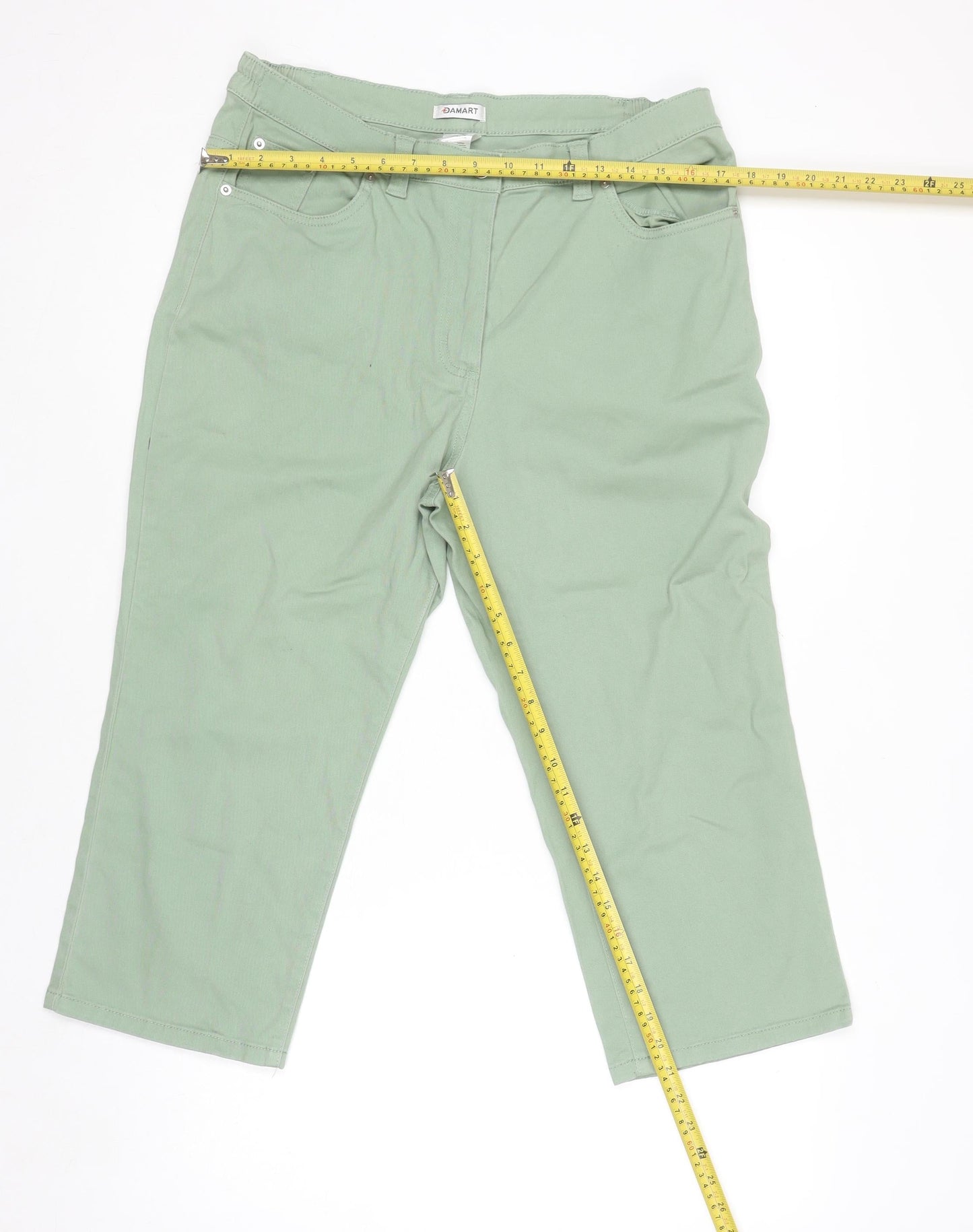 Womens UK Size 14 Damart Regular Fit Cropped Green Trousers