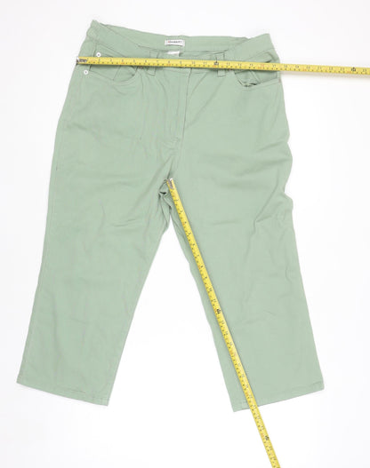 Womens UK Size 14 Damart Regular Fit Cropped Green Trousers