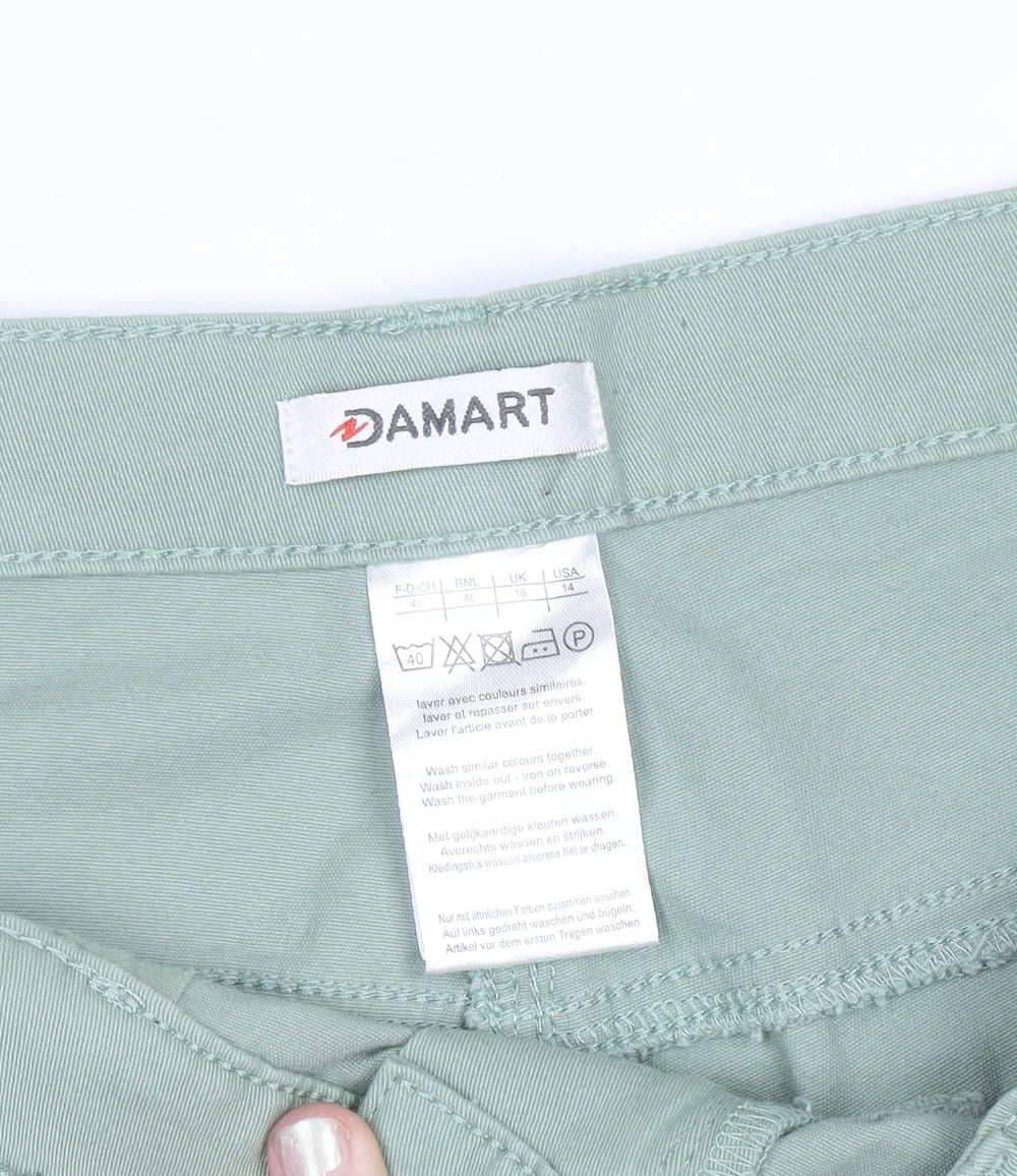 Womens UK Size 14 Damart Regular Fit Cropped Green Trousers