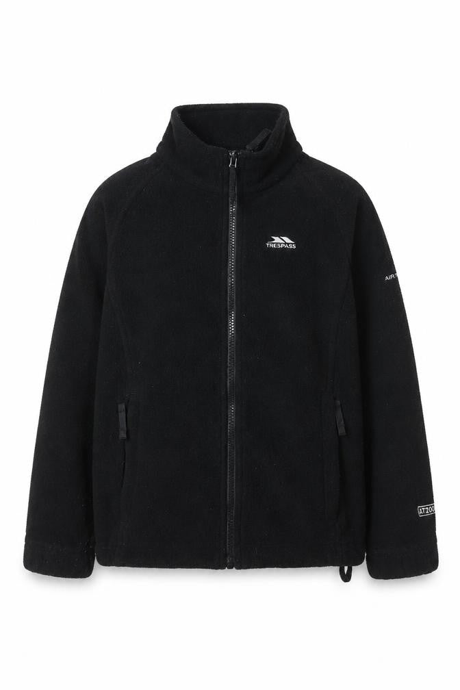 Front view of Trespass boys’ black full zip fleece sweatshirt 5-6 years outdoor jacket