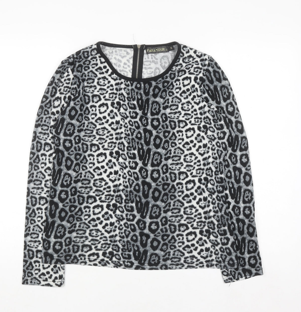 Paramour Women's Grey Animal Print Long Sleeve Blouse Size S