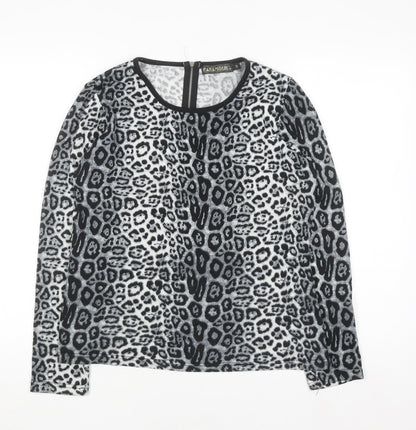 Paramour Women's Grey Animal Print Long Sleeve Blouse Size S
