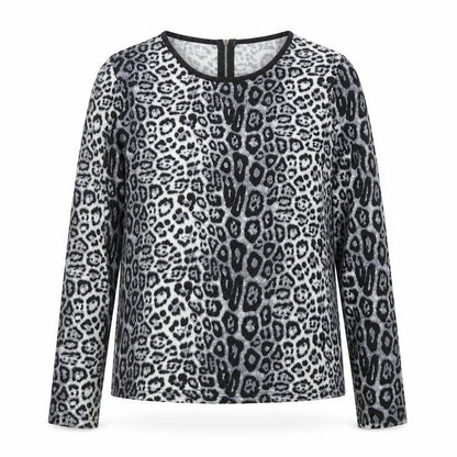 Paramour Women's Grey Animal Print Long Sleeve Blouse Size S