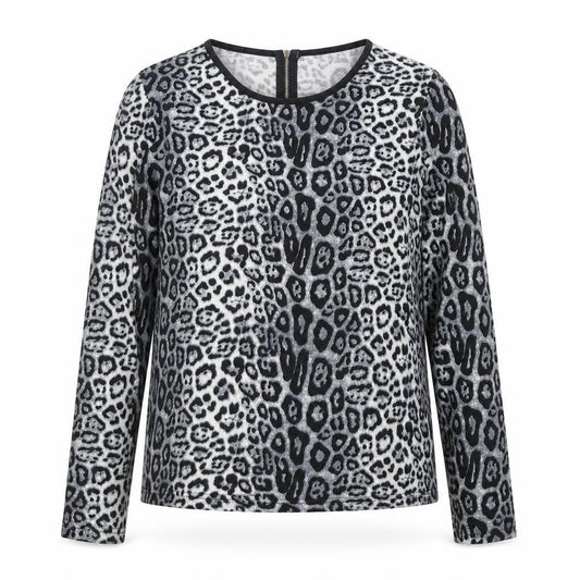 Paramour Women's Grey Animal Print Long Sleeve Blouse Size S