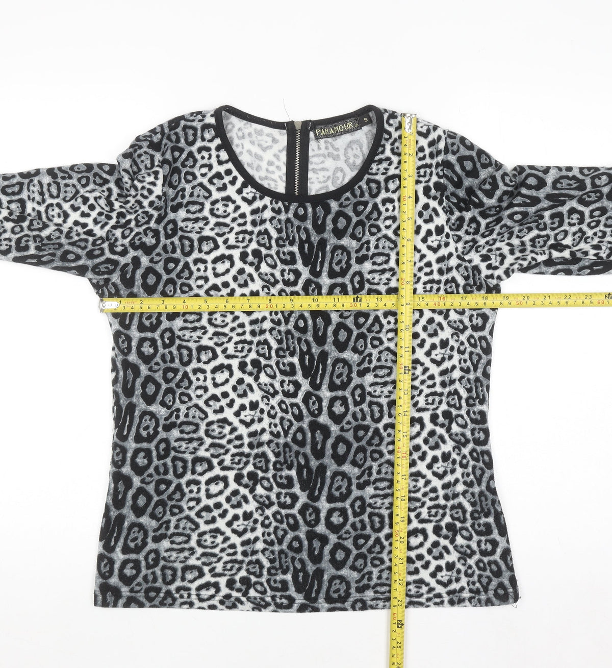Paramour Women's Grey Animal Print Long Sleeve Blouse Size S