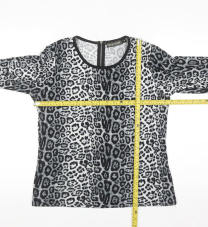Paramour Women's Grey Animal Print Long Sleeve Blouse Size S