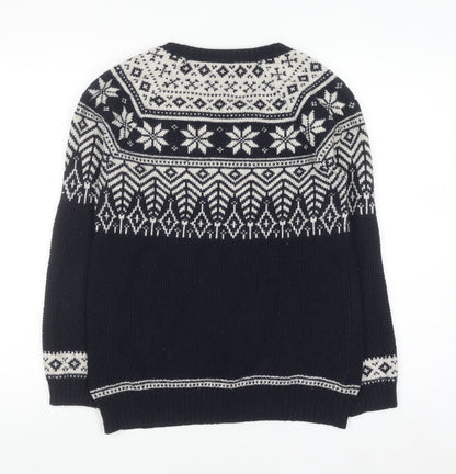 Marks and Spencer Women’s Blue Fair Isle Knit Jumper Size 8