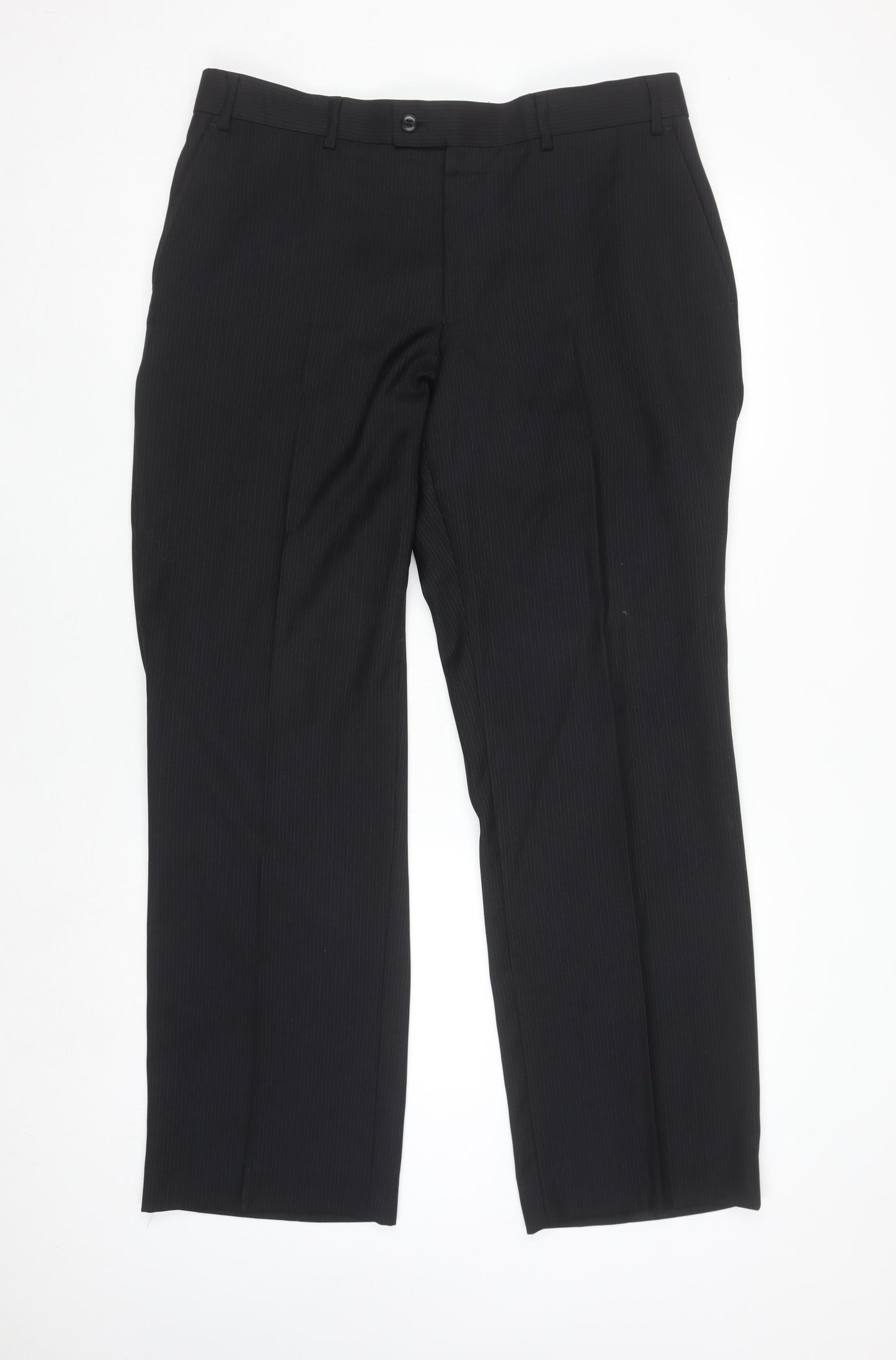 Mens UK Size 42R Grahame Regular Fit Dress Pants Black Trousers